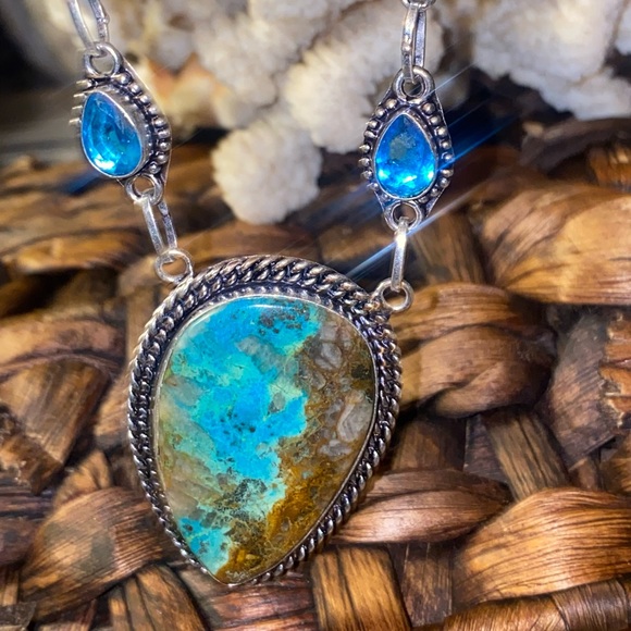 Stunning Chrysocola + Blue Quartz + OwhyeeHandcrafted multi gem necklace